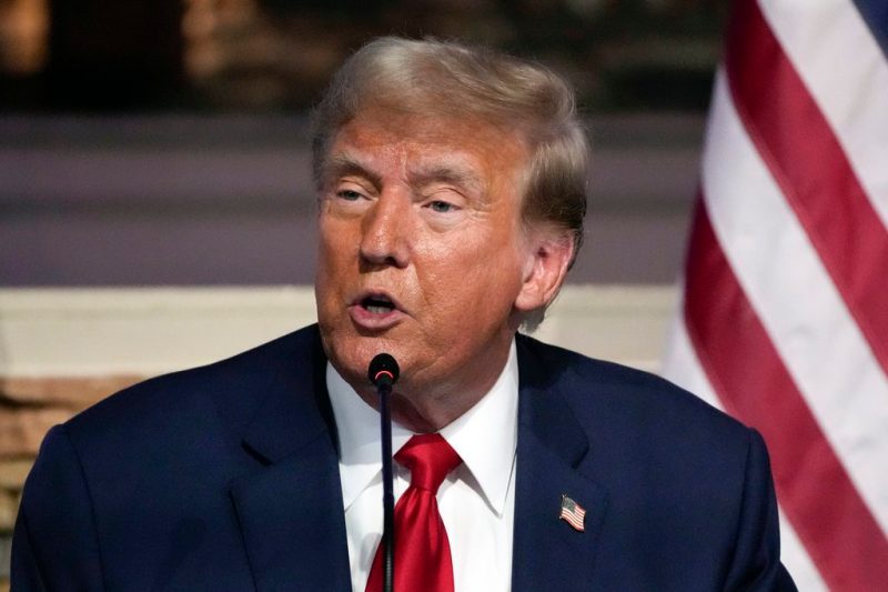 Republican presidential candidate former President Donald Trump speaks at a campaign event at 180 Church, Saturday, June 15, 2024, in Detroit. (AP Photo/Carlos Osorio)