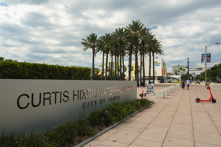 Cityscape view in the downtown district at the Curtis Hixon Waterfront Park on Ashley Drive.
